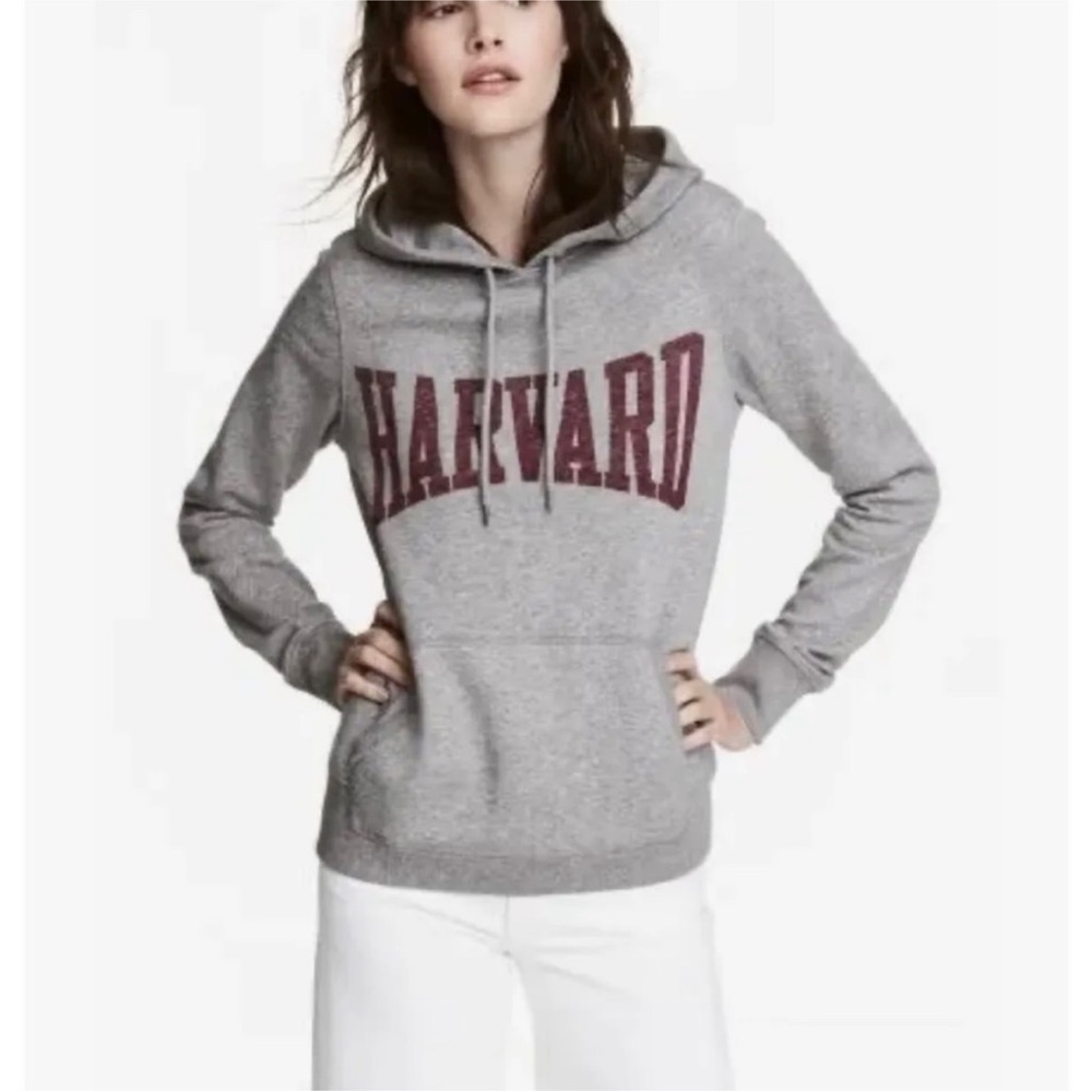 HARVARD heather grey gray hoodie sweatshirt maroon burgundy velvet lettering